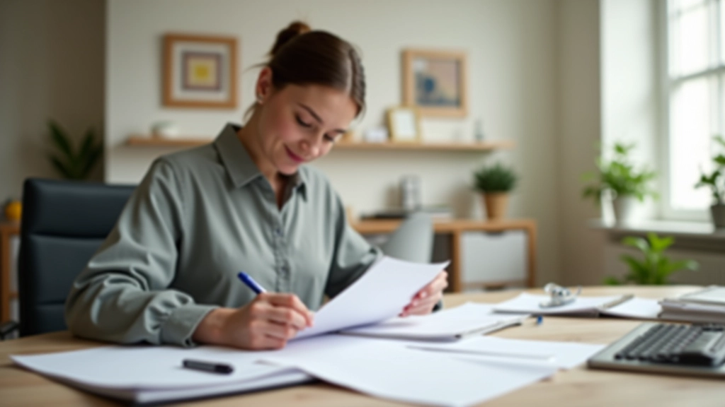 Frau am Schreibtisch mit Dokumenten und Taschenrechner, Vergleich von Bausparkassen-Angeboten